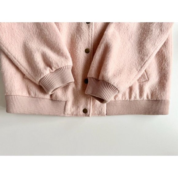 GANNI Inglewood Rose Smoke Pink Furry Wool Blend Varsity Bomber Jacket, Size L - Picture 10 of 15